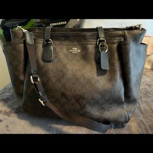 Brown/Black coach signature pattern diaper bag/tote bag